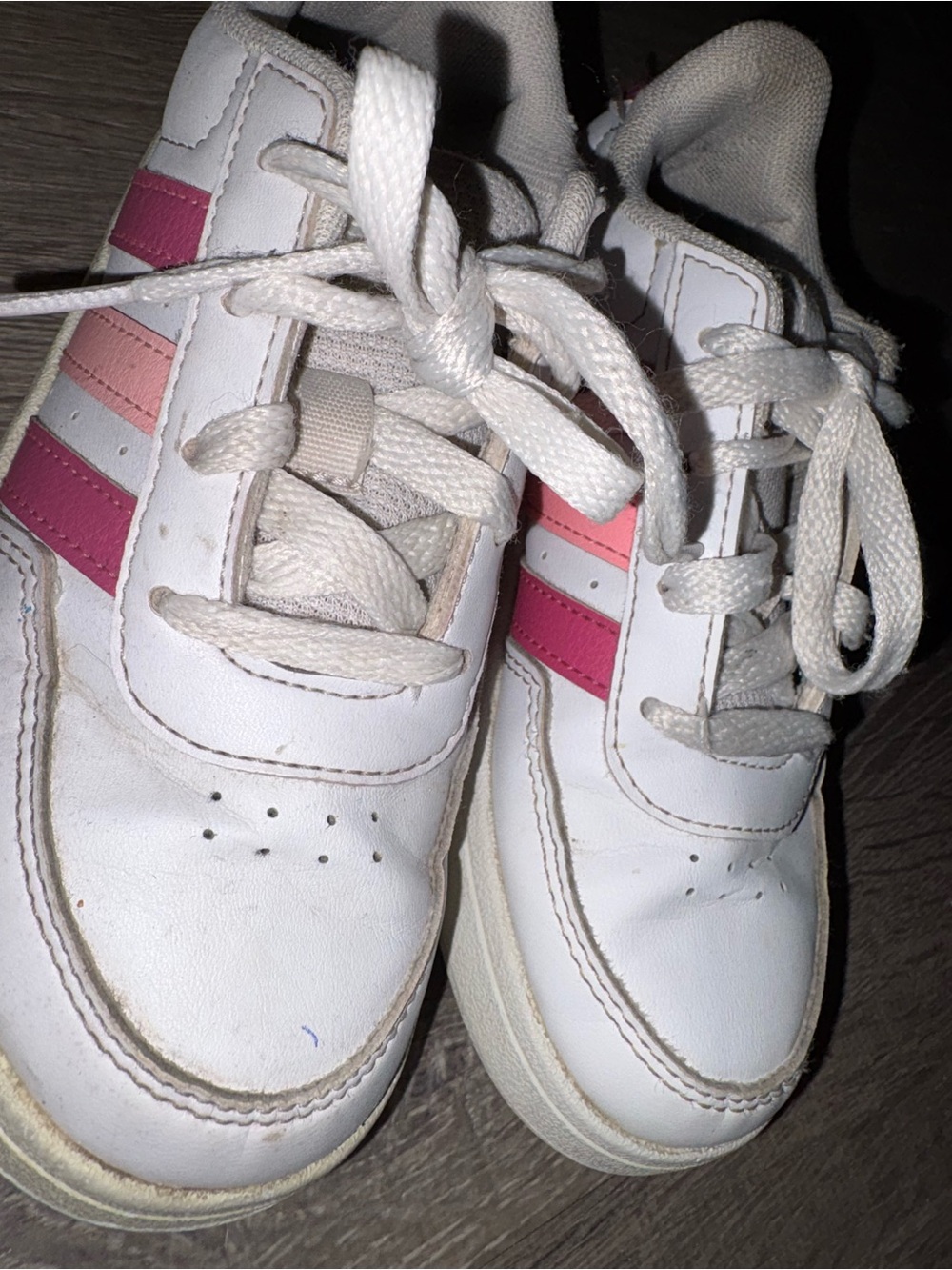 adidas Kids White Sneakers with Pink and Light Pink Stripes - Picture 2 of 4